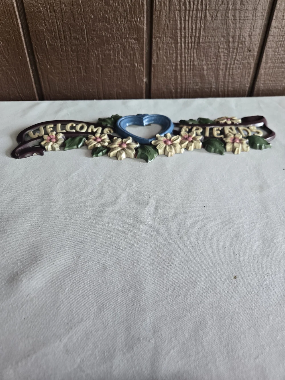 Welcome Friends Floral Cast Iron Wall Sign